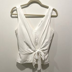 V neck linen white blouse